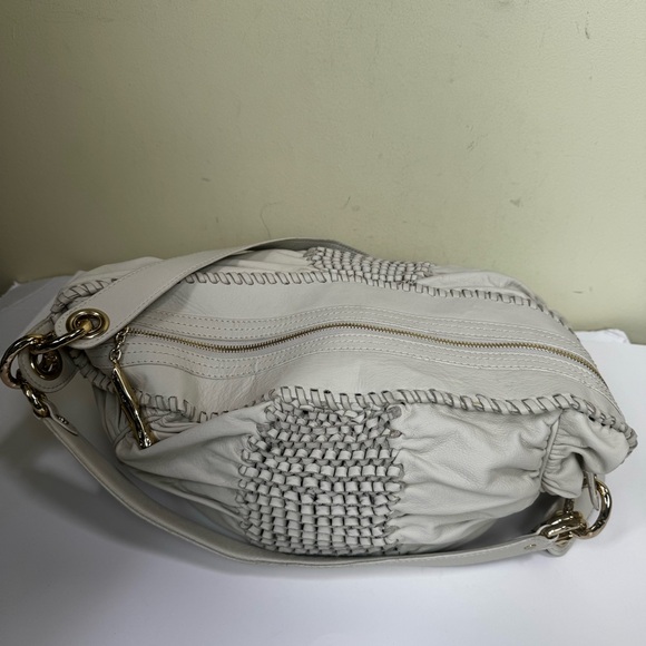 Diane Von Furstenburg DFV Kelli Leather Hobo Woven Bag Tote Ruched Tan Gold Soft - Picture 9 of 16